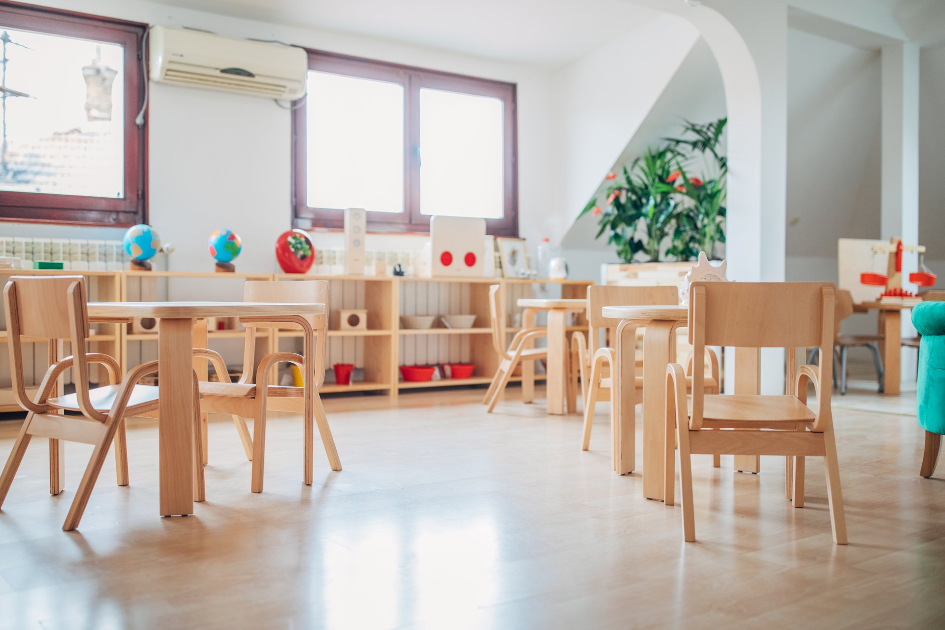 Preschool classroom with no people